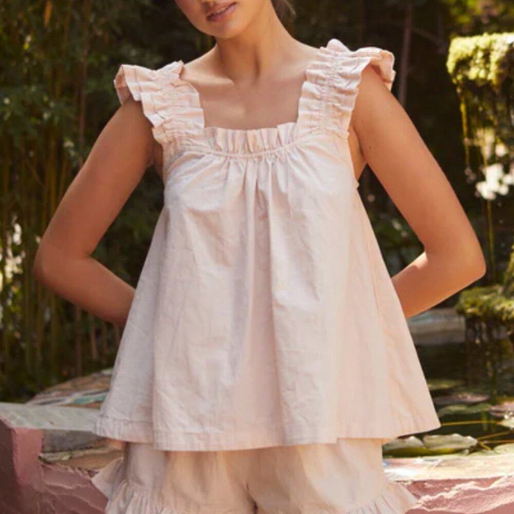 Piyama Pajama top nicolette ruffle sleeveless sleep womens Pink small loungewear
